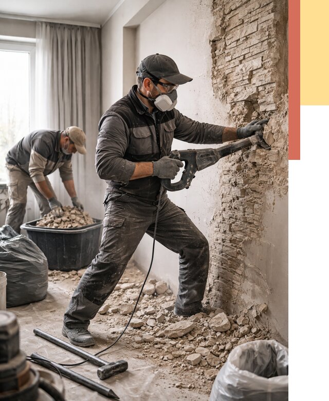 Демонтаж декоративного камня в Выксе от 1504 руб/м² — быстро и недорого | ОТДЕЛОЧНИК-Вкс