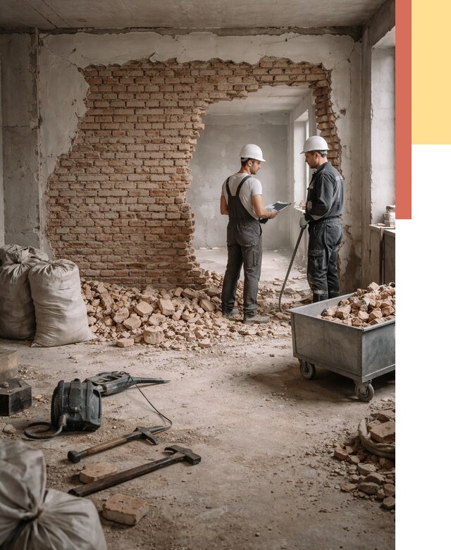 Демонтаж кирпичных стен в Выксе от 4355 руб. — быстро, недорого, под ключ | ОТДЕЛОЧНИК-Вкс