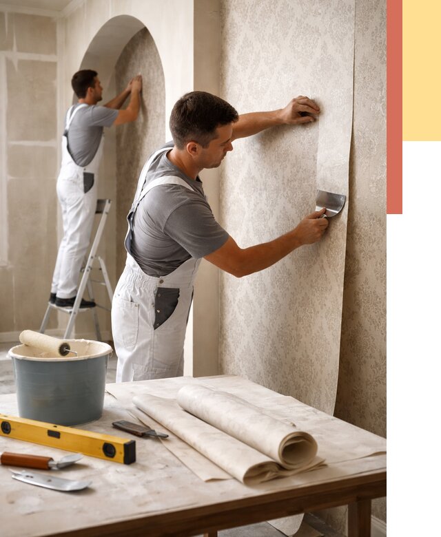 Поклейка обоев на сложные стены в Выксе от 2904 руб. под ключ | ОТДЕЛОЧНИК-Вкс