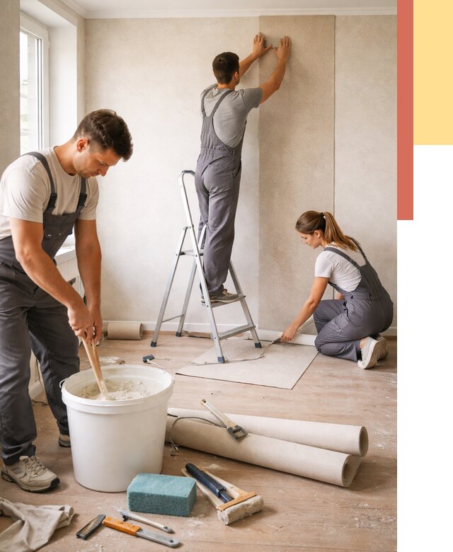 Оклейка стен обоями в Выксе от 3630 руб/м2 — быстро и недорого | ОТДЕЛОЧНИК-Вкс