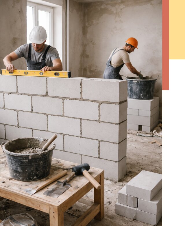 Кладка перегородок из газобетона в Выксе от 3318 руб. под ключ | ОТДЕЛОЧНИК-Вкс