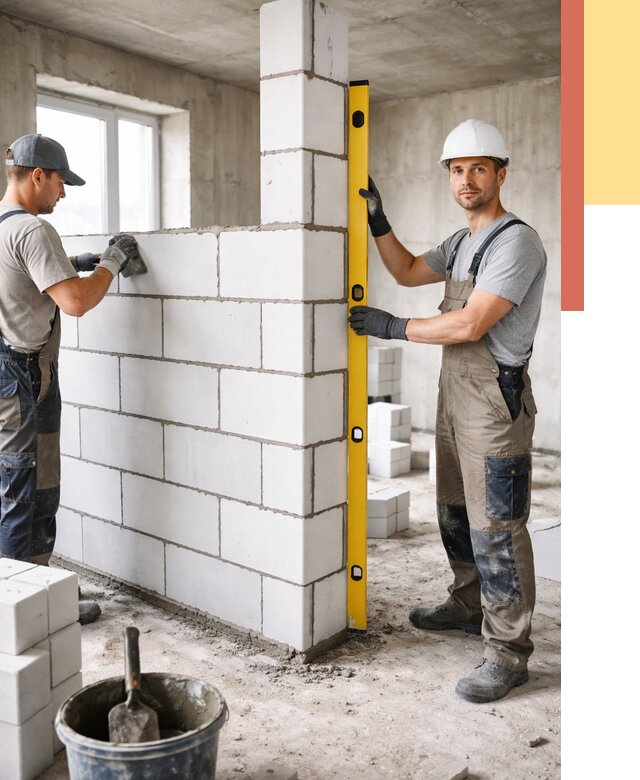 Кладка перегородок из пеноблока в Выксе от 1867 руб. под ключ | ОТДЕЛОЧНИК-Вкс