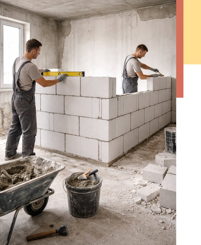 Кладка перегородок из ПГП в Выксе от 2593 руб./м2 — монтаж и возведение под ключ | ОТДЕЛОЧНИК-Вкс