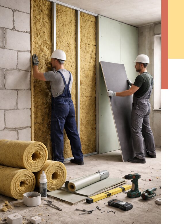 Шумоизоляция перегородок из блоков в Выксе от 1918 руб./м² — быстро и недорого | ОТДЕЛОЧНИК-Вкс