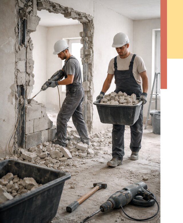 Демонтаж блоковых перегородок в Выксе от 3889 руб. — быстро и недорого | ОТДЕЛОЧНИК-Вкс