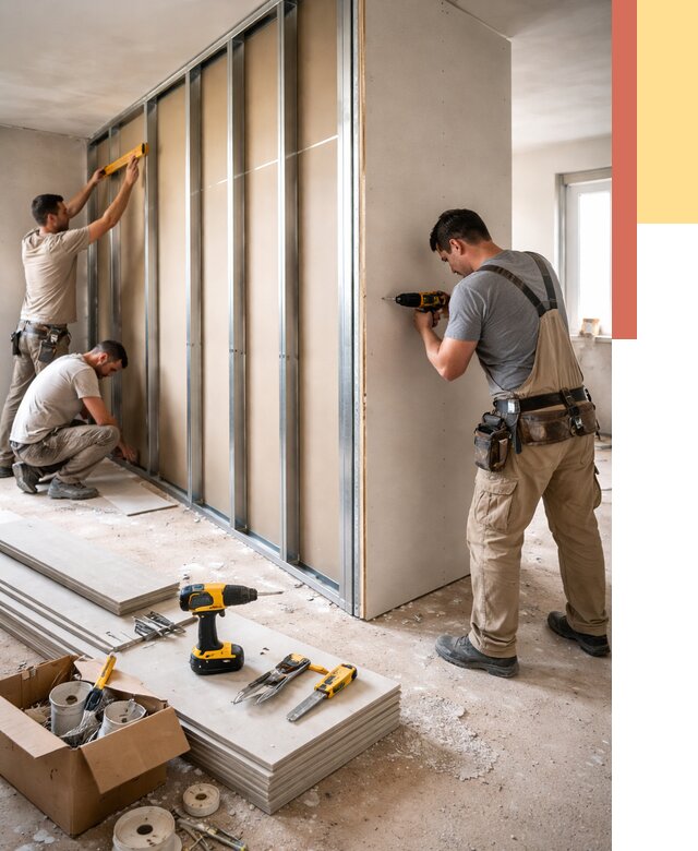 Монтаж однослойной перегородки из гипсокартона в Выксе от 674 руб. | ОТДЕЛОЧНИК-Вкс