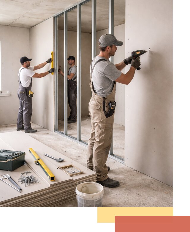 Однослойная перегородка из гипсокартона в Выксе под ключ, монтаж и отделка