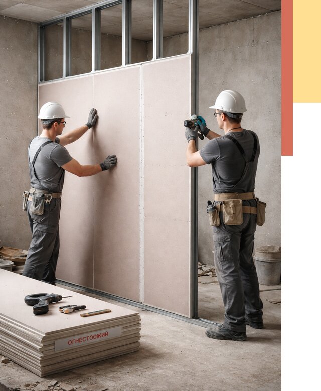 Перегородка из огнестойкого гипсокартона в Выксе от 1918 руб. под ключ | ОТДЕЛОЧНИК-Вкс