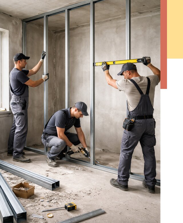 Монтаж каркаса перегородки из профиля в Выксе от 778 руб. | ОТДЕЛОЧНИК-Вкс