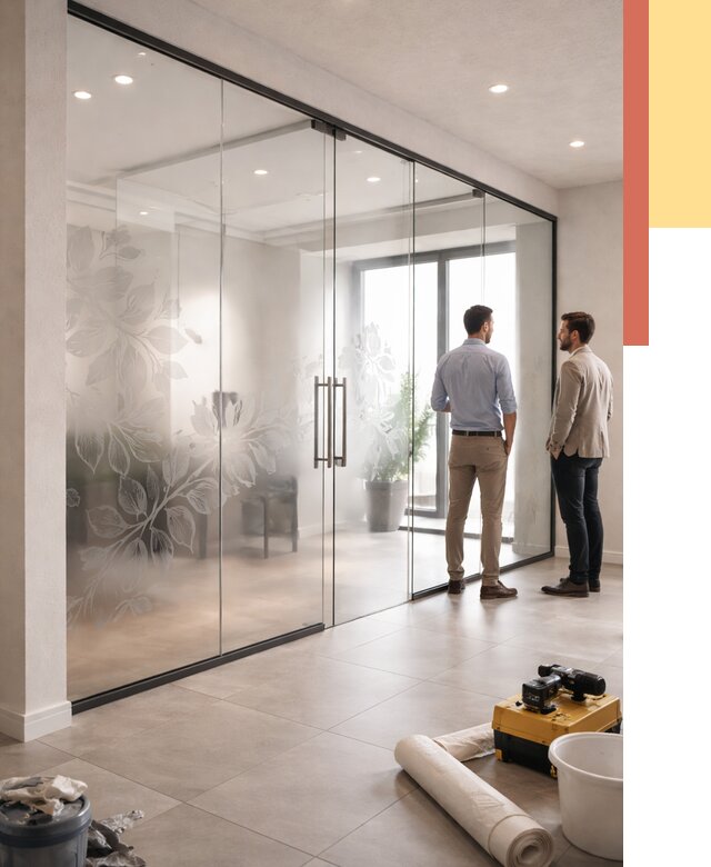 Стеклянные перегородки с рисунком в Выксе от 12963 руб. монтаж и нанесение | ОТДЕЛОЧНИК-Вкс