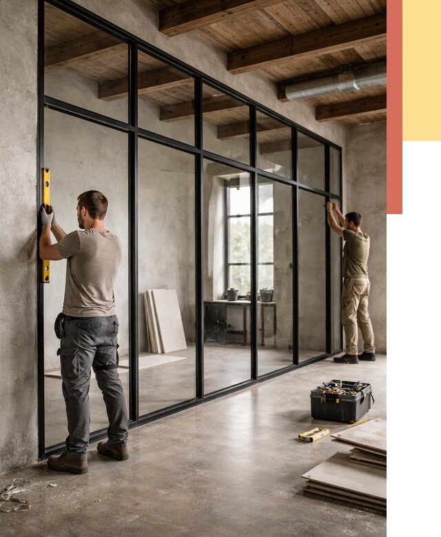 Стеклянные перегородки лофт в Выксе от 10889 руб. под ключ | ОТДЕЛОЧНИК-Вкс