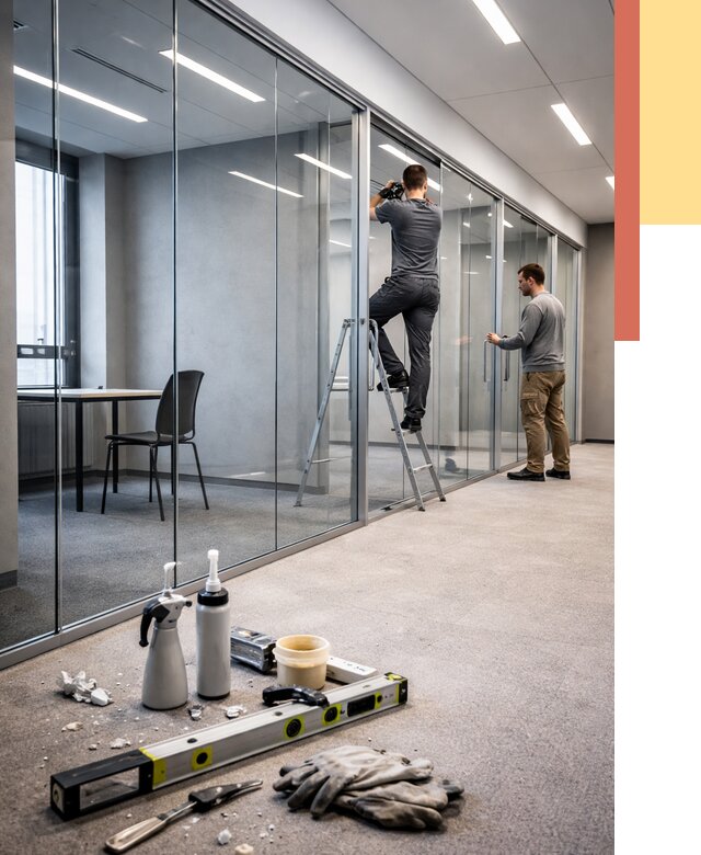 Стеклянные офисные перегородки в Выксе от 8815 руб. — монтаж и установка | ОТДЕЛОЧНИК-Вкс