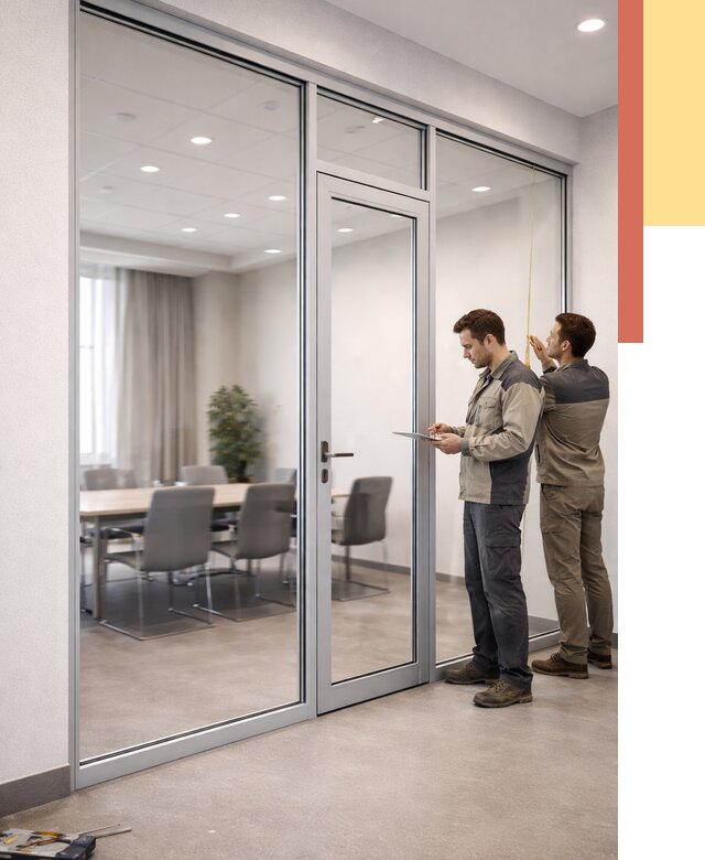 Установка и монтаж алюминиевых перегородок со стеклом в Выксе от 8503 руб. | ОТДЕЛОЧНИК-Вкс