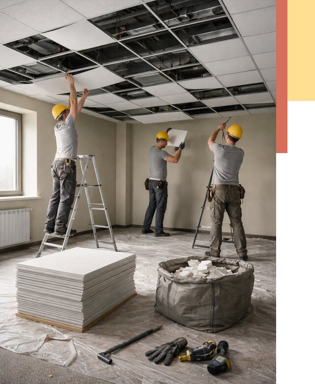 Демонтаж потолка Армстронг в Выксе от 4667 руб. быстро и недорого | ОТДЕЛОЧНИК-Вкс