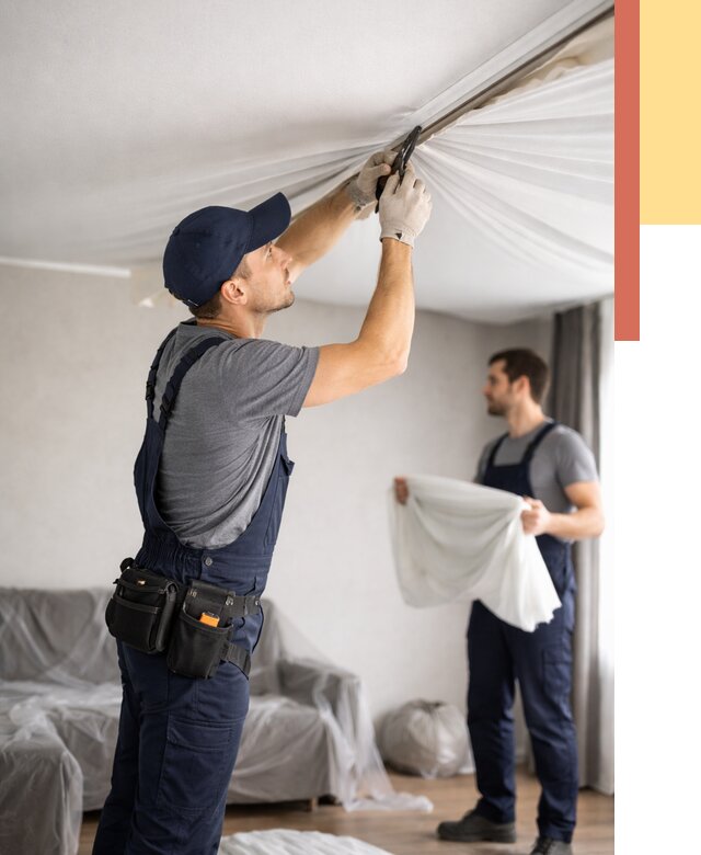 Демонтаж натяжного потолка в Выксе от 4667 руб. — снятие и разбор под ключ | ОТДЕЛОЧНИК-Вкс