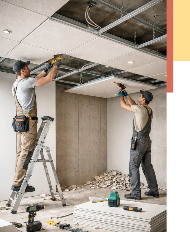 Монтаж акустического потолка в Выксе от 6741 руб/м2 — быстро и недорого | ОТДЕЛОЧНИК-Вкс