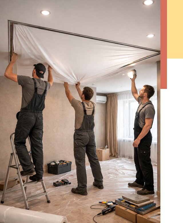 Монтаж ПВХ натяжного потолка в Выксе от 3630 руб. под ключ | ОТДЕЛОЧНИК-Вкс