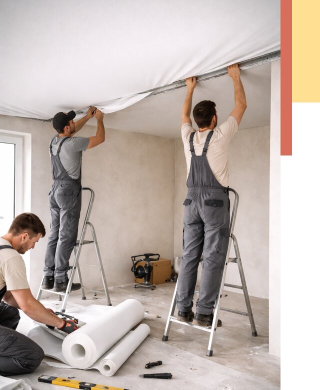 Монтаж тканевого натяжного потолка в Выксе от 3630 руб. под ключ | ОТДЕЛОЧНИК-Вкс