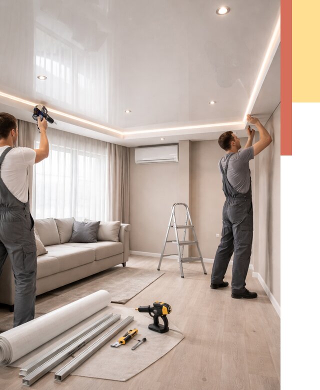 Монтаж глянцевого натяжного потолка в Выксе от 778 руб. под ключ | ОТДЕЛОЧНИК-Вкс