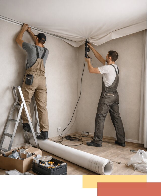 Монтаж цветного натяжного потолка в Выксе за один день