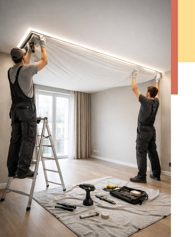 Монтаж парящего натяжного потолка в Выксе от 4667 руб. быстро и недорого | ОТДЕЛОЧНИК-Вкс