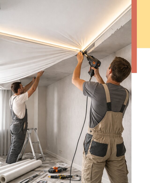 Монтаж натяжного потолка с подсветкой в Выксе от 985 руб. | ОТДЕЛОЧНИК-Вкс