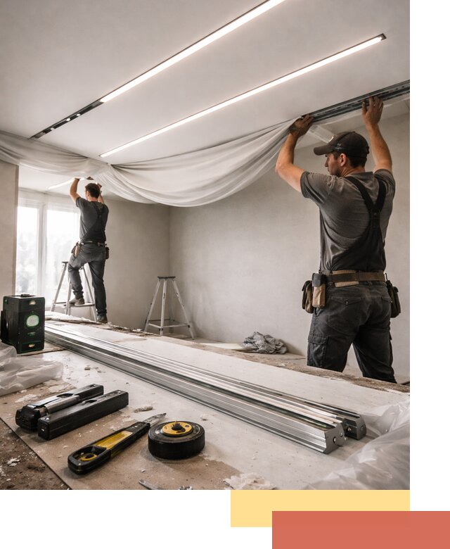 Монтаж натяжных потолков со световыми линиями в Выксе