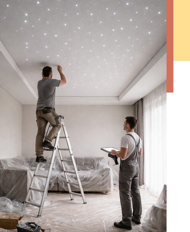 Монтаж натяжного потолка «звездное небо» в Выксе от 6741 руб. | ОТДЕЛОЧНИК-Вкс