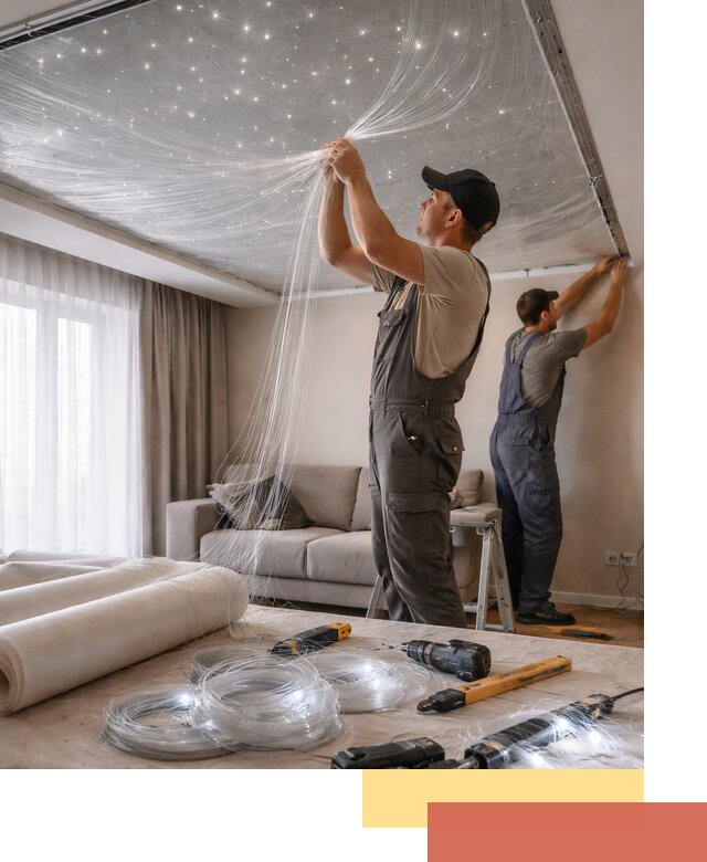 Монтаж натяжного потолка «Звездное небо» в Выксе