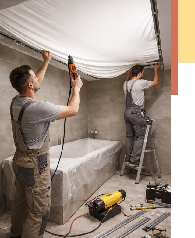 Монтаж натяжного потолка в ванной в Выксе от 1244 руб. под ключ | ОТДЕЛОЧНИК-Вкс