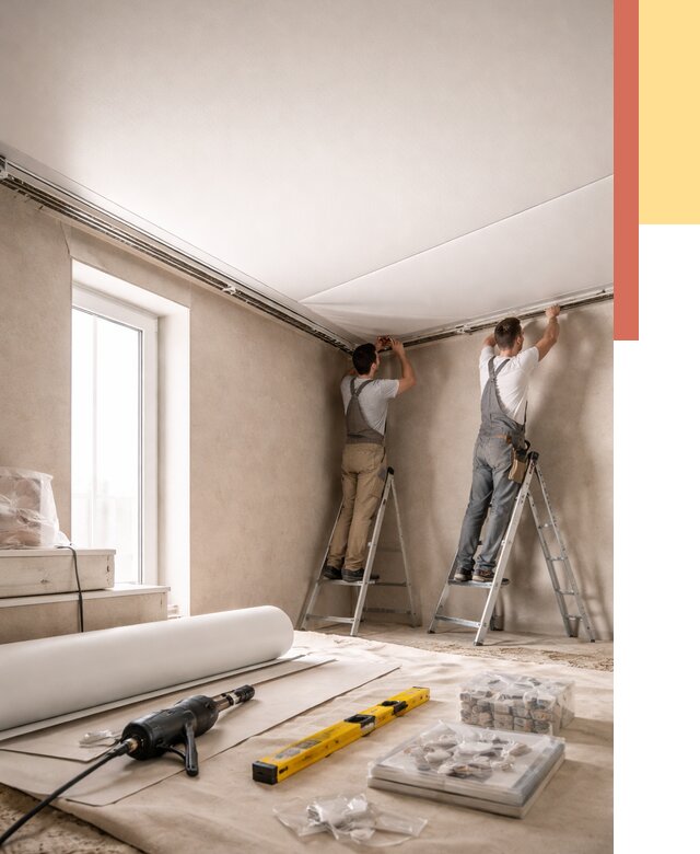 Монтаж натяжного потолка в спальне в Выксе от 3941 руб. под ключ | ОТДЕЛОЧНИК-Вкс