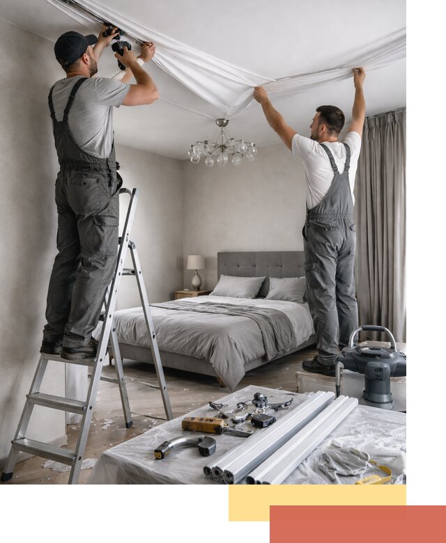 Монтаж натяжного потолка в спальне в Выксе