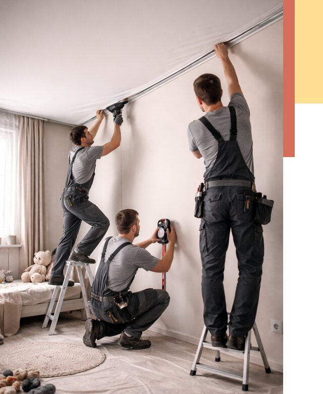 Монтаж натяжного потолка в детской в Выксе от 3630 руб. — быстро и недорого | ОТДЕЛОЧНИК-Вкс