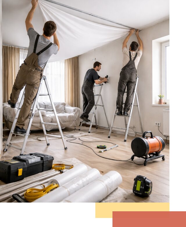 Монтаж натяжного потолка в гостиной в Выксе