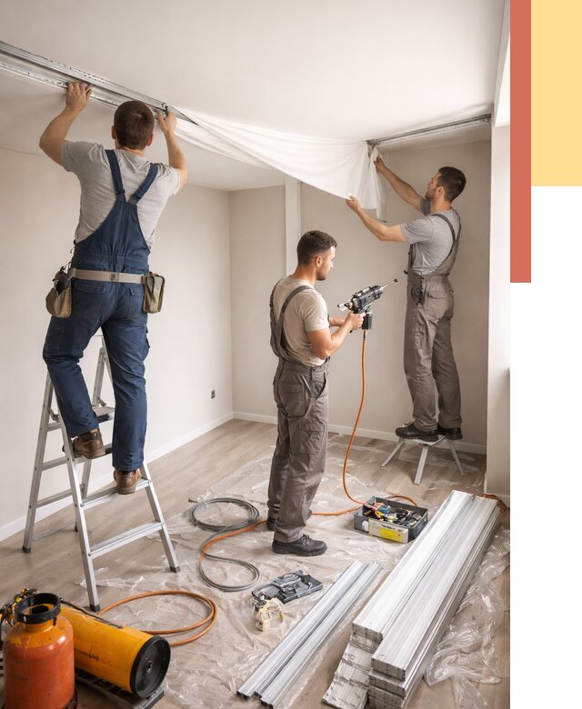 Монтаж натяжного потолка в студии в Выксе от 5704 руб. — быстро и недорого | ОТДЕЛОЧНИК-Вкс