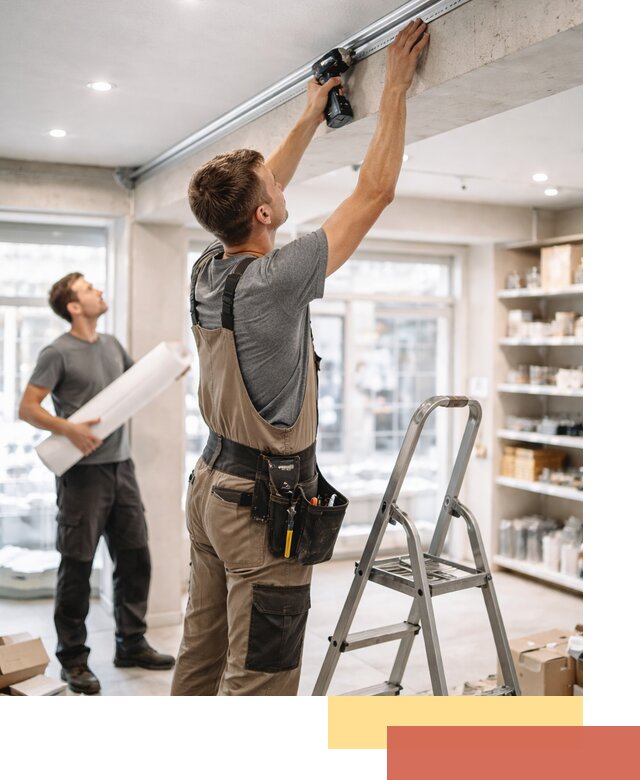 Монтаж натяжных потолков в магазине в Выксе