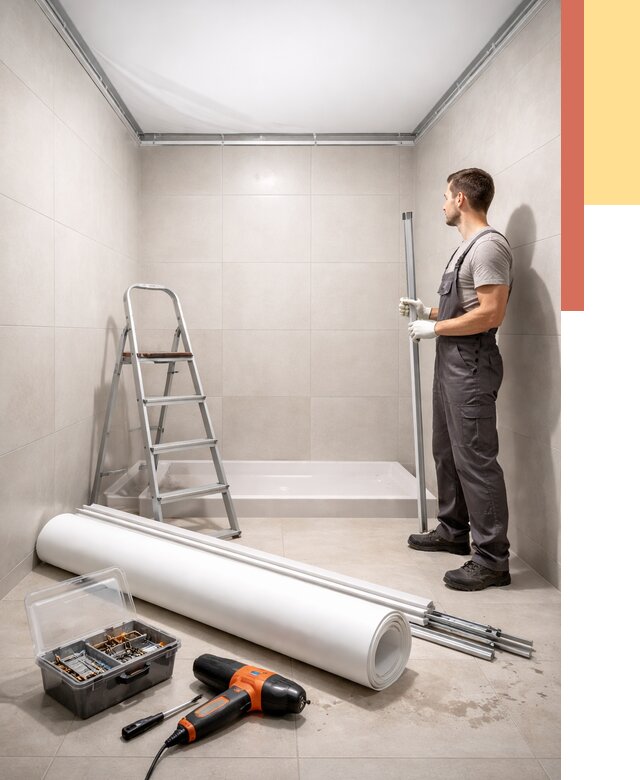 Монтаж натяжного потолка в санузле в Выксе от 1918 руб. — ОТДЕЛОЧНИК-Вкс