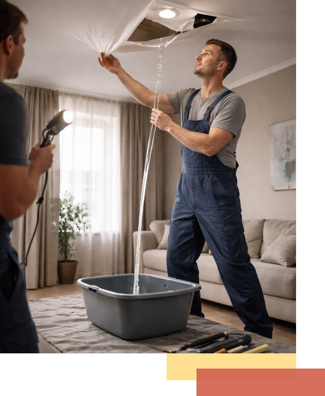 Слив воды с натяжного потолка в Выксе быстро и аккуратно