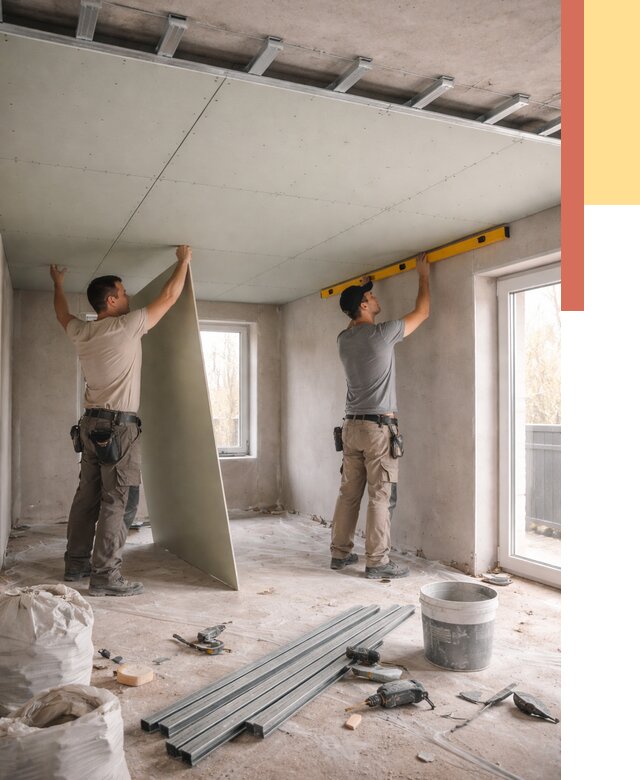 Одноуровневый потолок из гипсокартона в Выксе от 778 руб. — монтаж под ключ | ОТДЕЛОЧНИК-Вкс