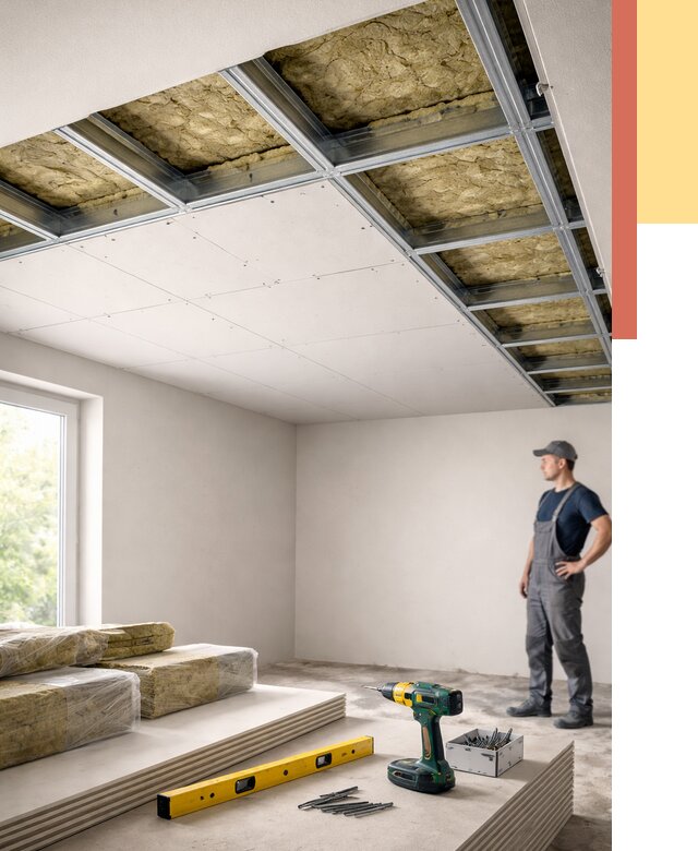 Звукоизоляция потолка ГКЛ в Выксе от 985 руб. — монтаж под ключ | ОТДЕЛОЧНИК-Вкс