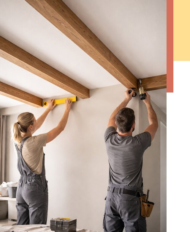 Монтаж декоративных балок на потолок в Выксе от 4355 руб. — ОТДЕЛОЧНИК-Вкс